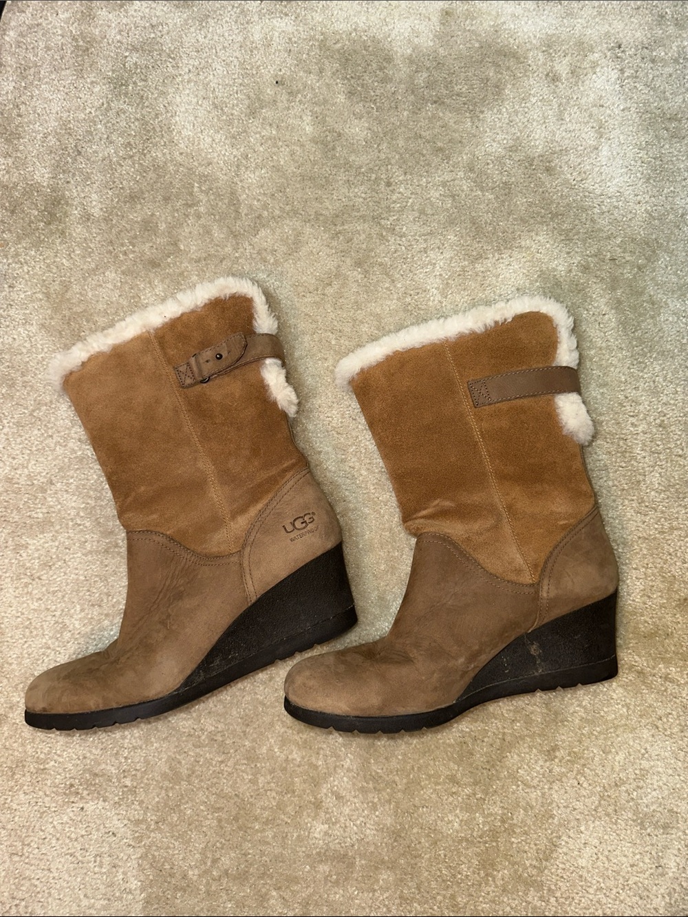UGG Chestnut Suede Shearling Wedge Boots